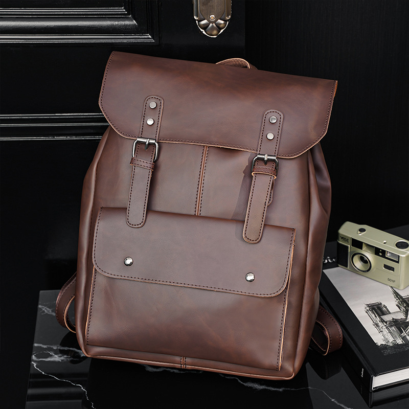 Leather Work Rucksack Mens - Vintage Men's Leather Backpack Bookbag 14