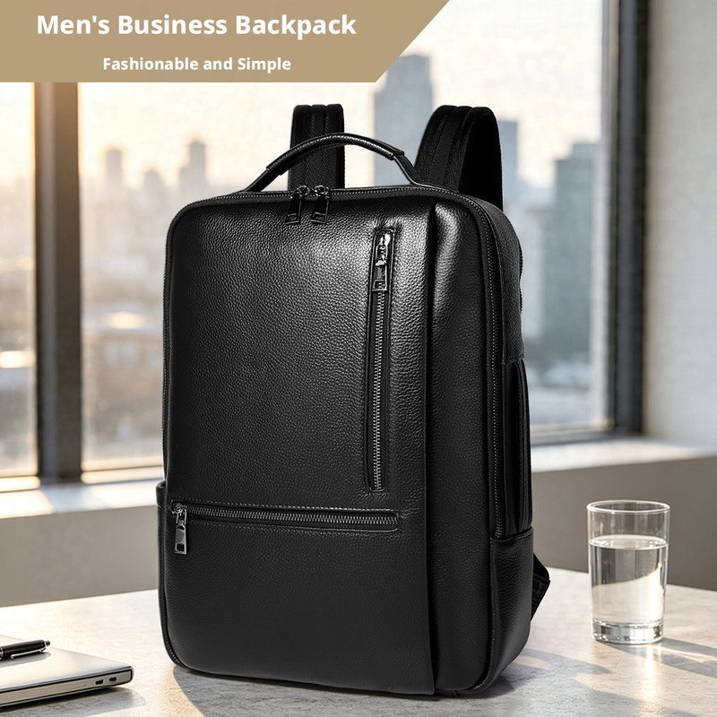 Leather Work Rucksack Mens - Black Genuine Leather Laptop Backpack for