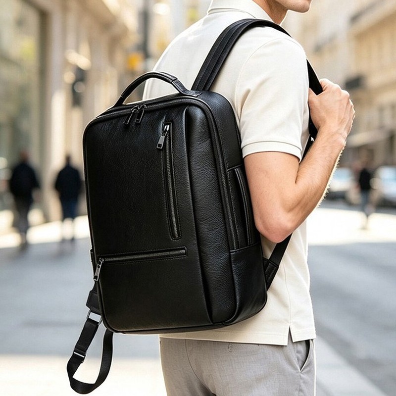 Black Genuine Leather Laptop B - đánh giá và giá Leather Work Rucksack Mens